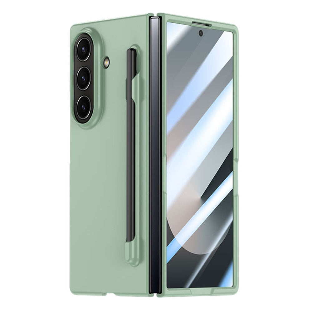 For Samsung Galaxy Z Fold7 5G Case Skin Feel Phone Cover with Tempered Glass Film  /  Pen Slot - Light Green