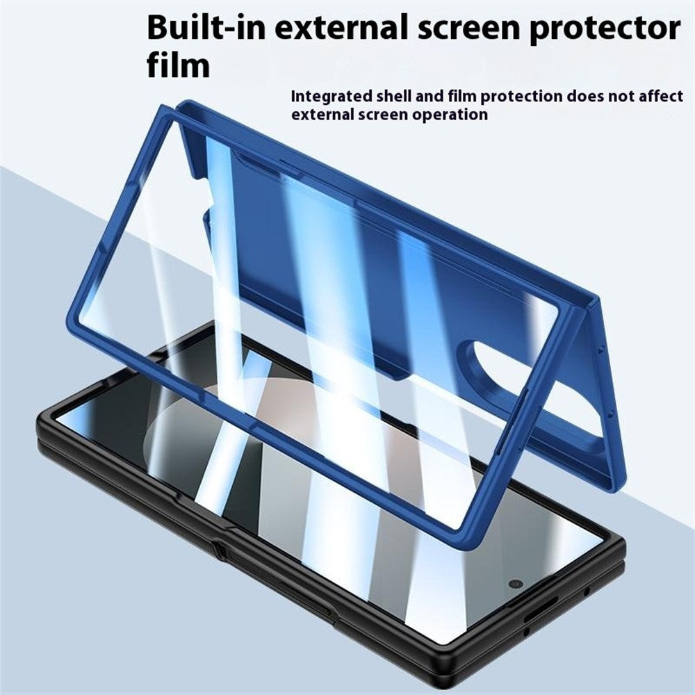 For Samsung Galaxy Z Fold7 5G Case Skin Feel Phone Cover with Tempered Glass Film  /  Pen Slot - Orange