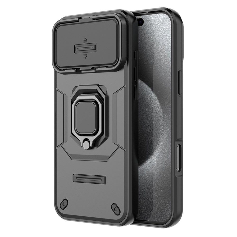 For iPhone 17 Pro Max Case PC + TPU Kickstand Phone Protector with Lens Cover - Black