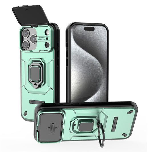 For iPhone 17 Pro Max Case PC + TPU Kickstand Phone Protector with Lens Cover - Green