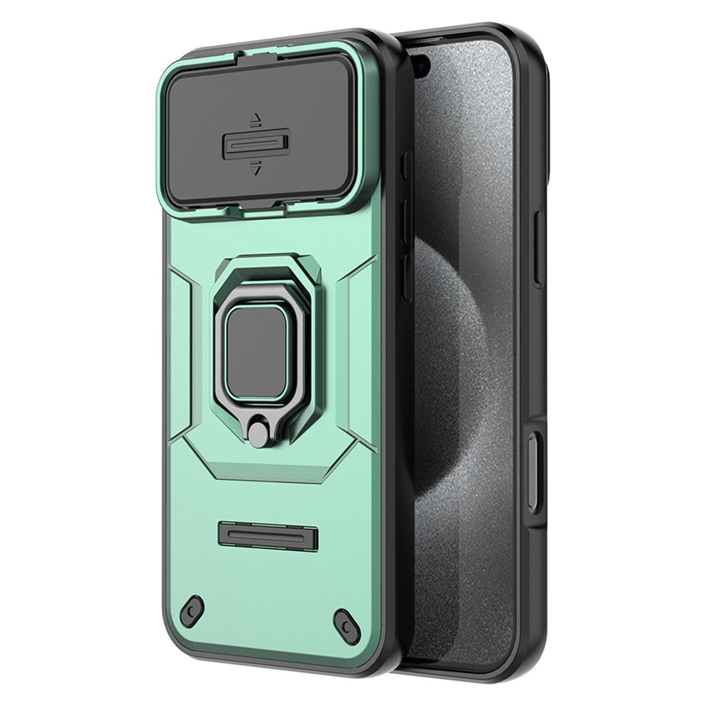 For iPhone 17 Pro Max Case PC + TPU Kickstand Phone Protector with Lens Cover - Green