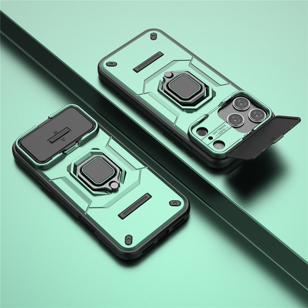 For iPhone 17 Pro Max Case PC + TPU Kickstand Phone Protector with Lens Cover - Green