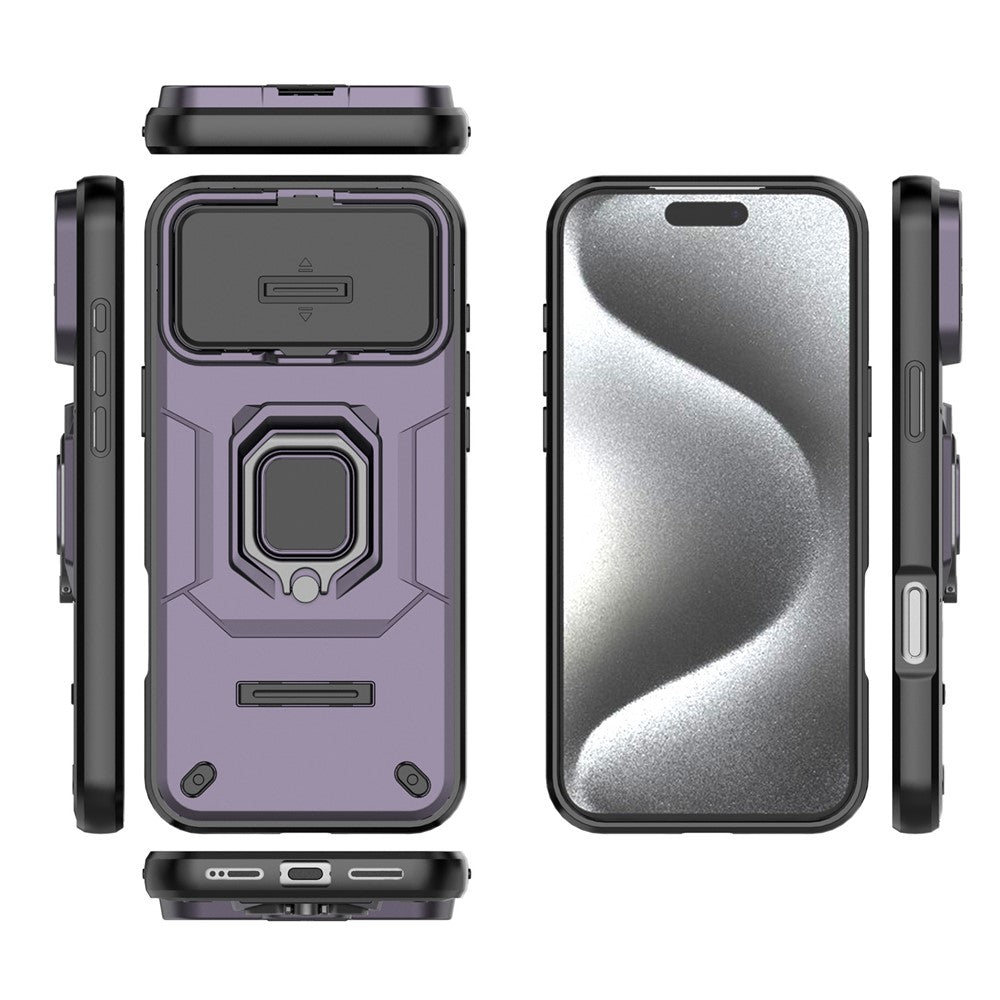 For iPhone 17 Pro Max Case PC + TPU Kickstand Phone Protector with Lens Cover - Purple