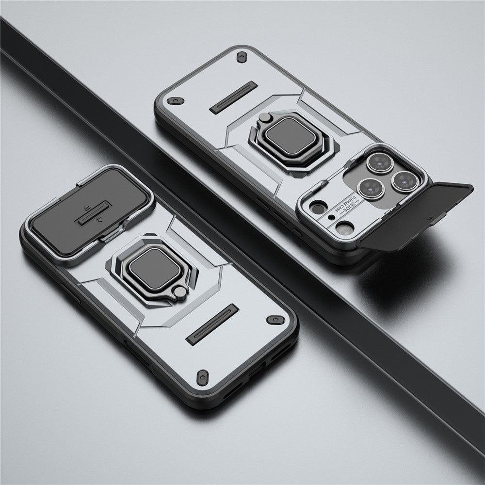 For iPhone 17 Pro Max Case PC + TPU Kickstand Phone Protector with Lens Cover - Grey