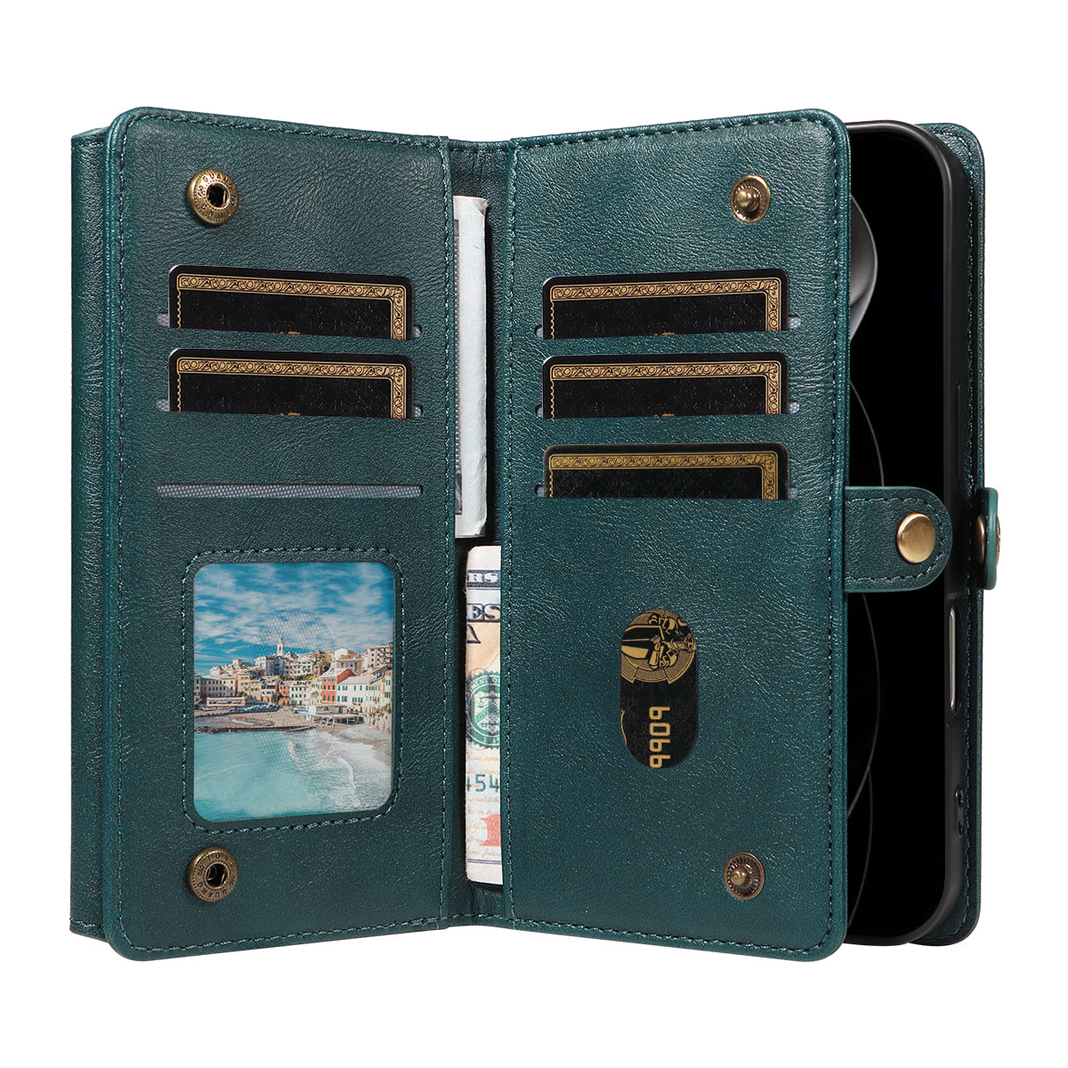 For iPhone 17 Pro Max Case YIKATU YK-008 Zipper Wallet Leather Phone Cover with Shoulder Strap - Green