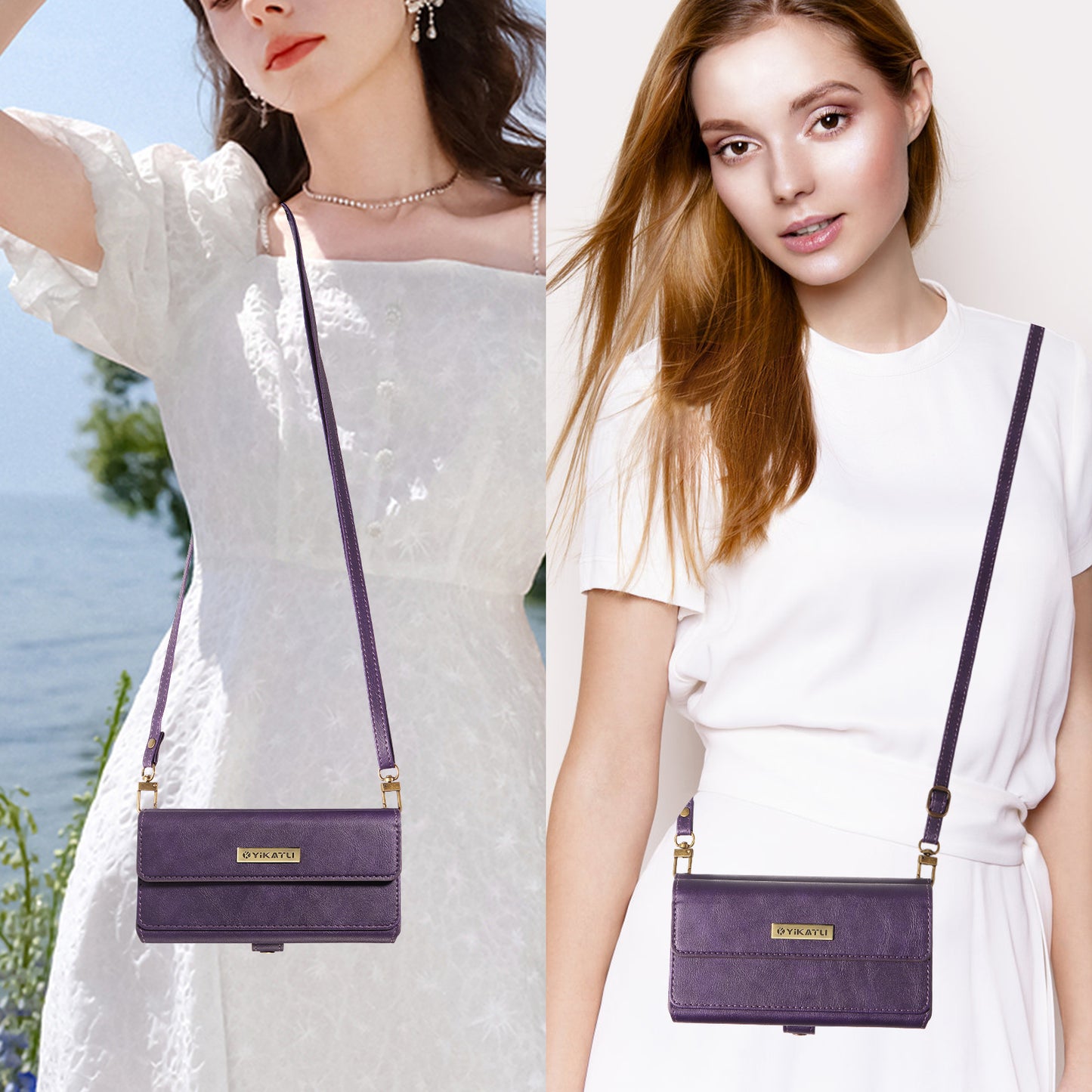 For iPhone 17 Pro Max Case YIKATU YK-008 Zipper Wallet Leather Phone Cover with Shoulder Strap - Purple