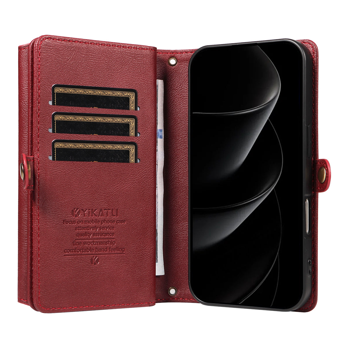 For iPhone 17 Pro Max Case YIKATU YK-008 Zipper Wallet Leather Phone Cover with Shoulder Strap - Red