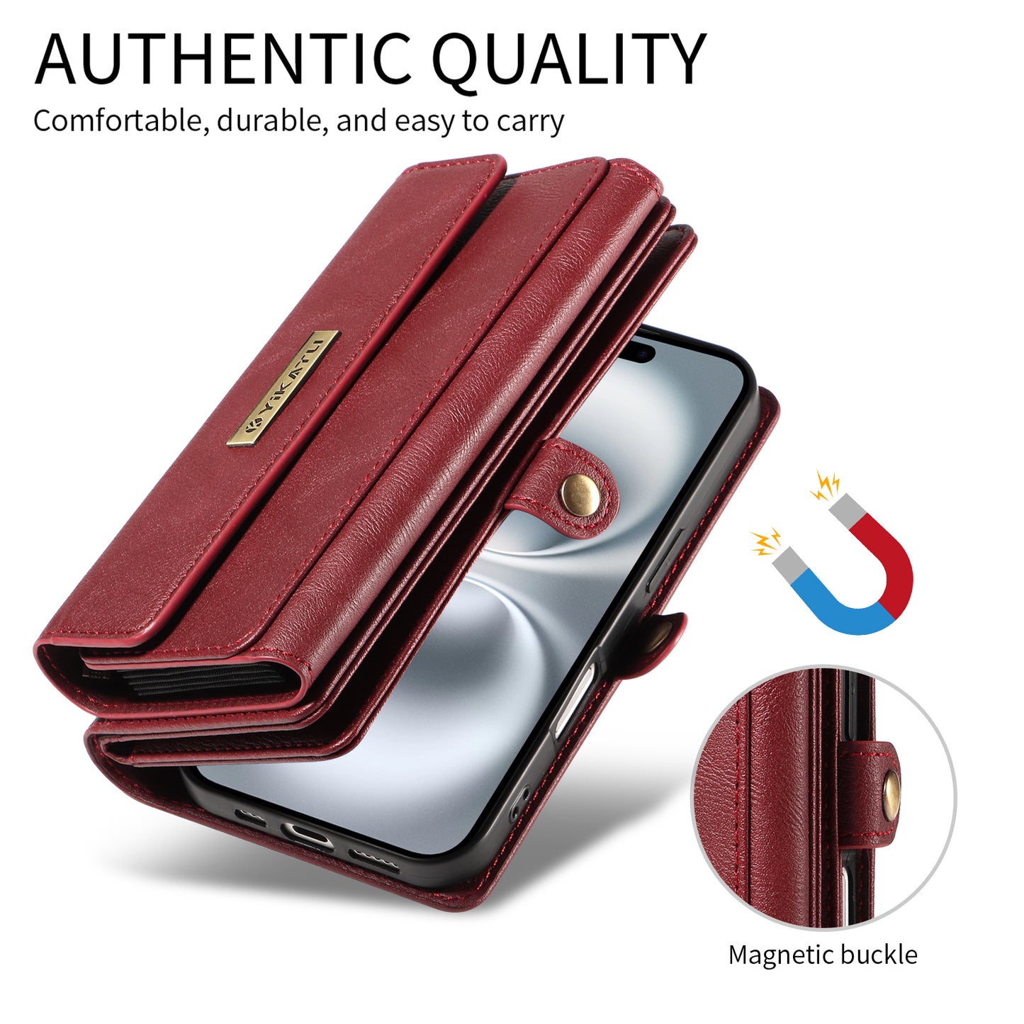 For iPhone 17 Pro Max Case YIKATU YK-008 Zipper Wallet Leather Phone Cover with Shoulder Strap - Red
