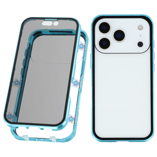For iPhone 17 Pro Max Case with Anti-Spy Screen Protector Tempered Glass Metal Phone Cover Magnetic Clasp - Blue
