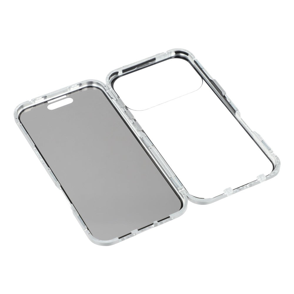 For iPhone 17 Pro Max Case with Anti-Spy Screen Protector Tempered Glass Metal Phone Cover Magnetic Clasp - Silver