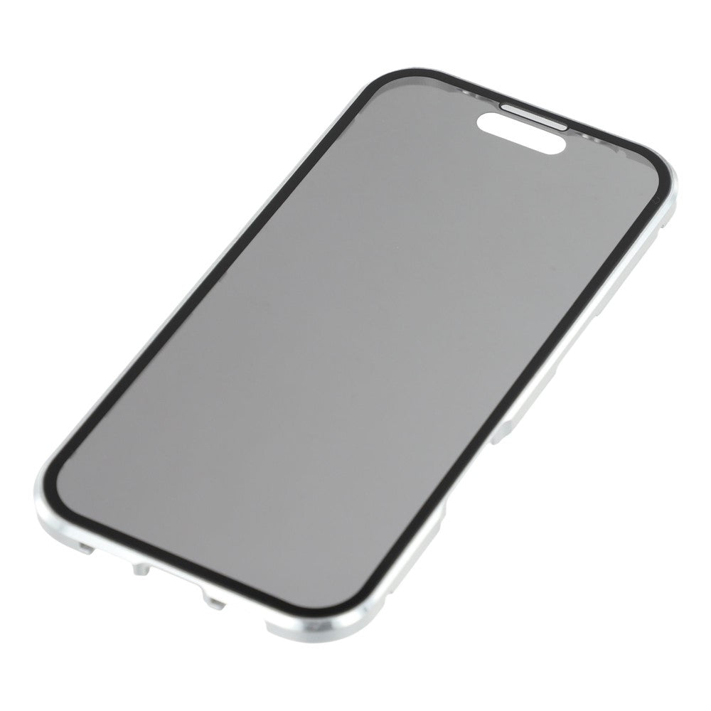 For iPhone 17 Pro Max Case with Anti-Spy Screen Protector Tempered Glass Metal Phone Cover Magnetic Clasp - Silver