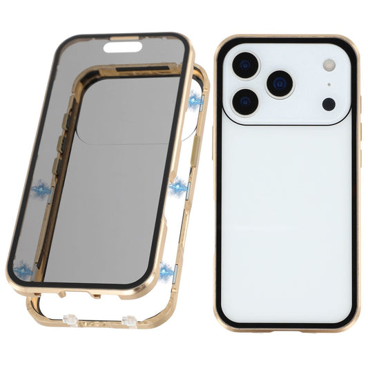 For iPhone 17 Pro Max Case with Anti-Spy Screen Protector Tempered Glass Metal Phone Cover Magnetic Clasp - Gold