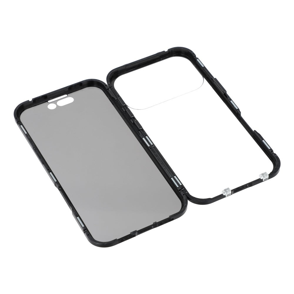 For iPhone 17 Pro Max Case with Anti-Spy Screen Protector Tempered Glass Metal Phone Cover Magnetic Clasp - Black