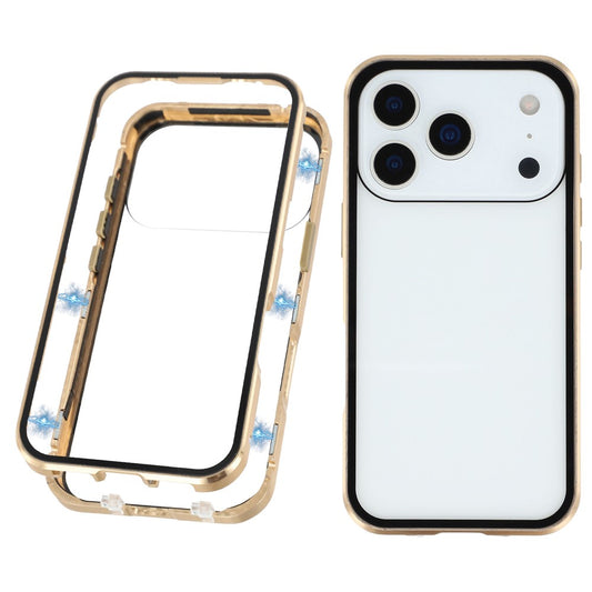 For iPhone 17 Pro Max Case Double-Sided Tempered Glass Magnetic Clear Phone Cover - Gold