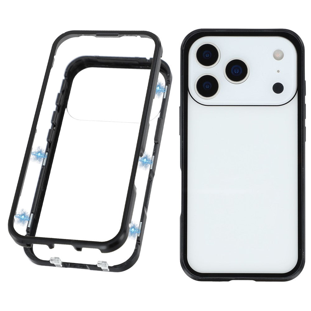 For iPhone 17 Pro Max Case Double-Sided Tempered Glass Magnetic Clear Phone Cover - Black