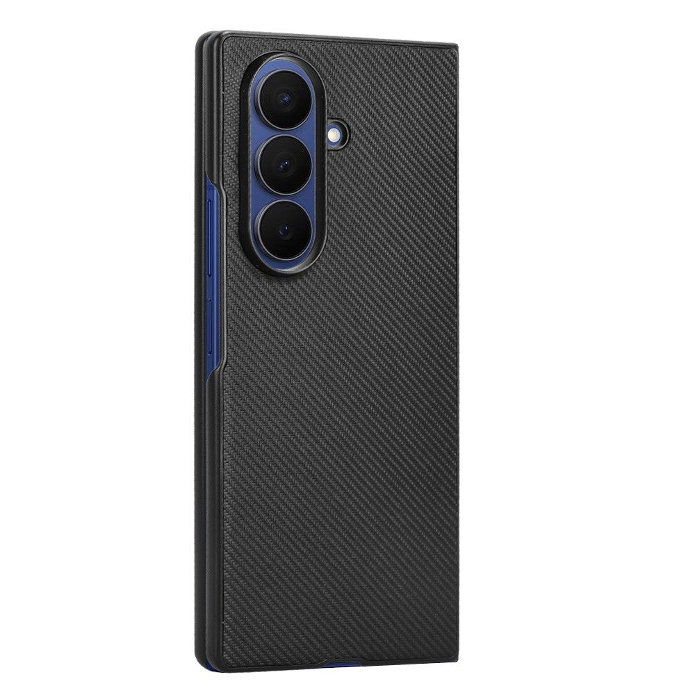 For Samsung Galaxy Z Fold7 5G Case Carbon Fiber Texture Shockproof PU + PC Phone Cover - Black