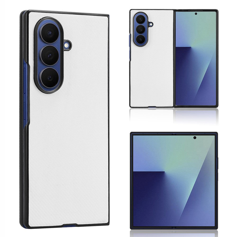 For Samsung Galaxy Z Fold7 5G Case Carbon Fiber Texture Shockproof PU + PC Phone Cover - White