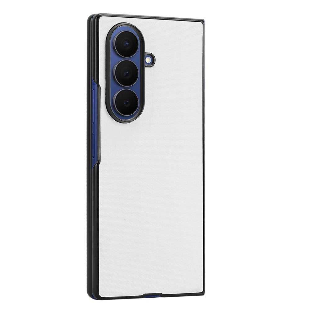 For Samsung Galaxy Z Fold7 5G Case Carbon Fiber Texture Shockproof PU + PC Phone Cover - White