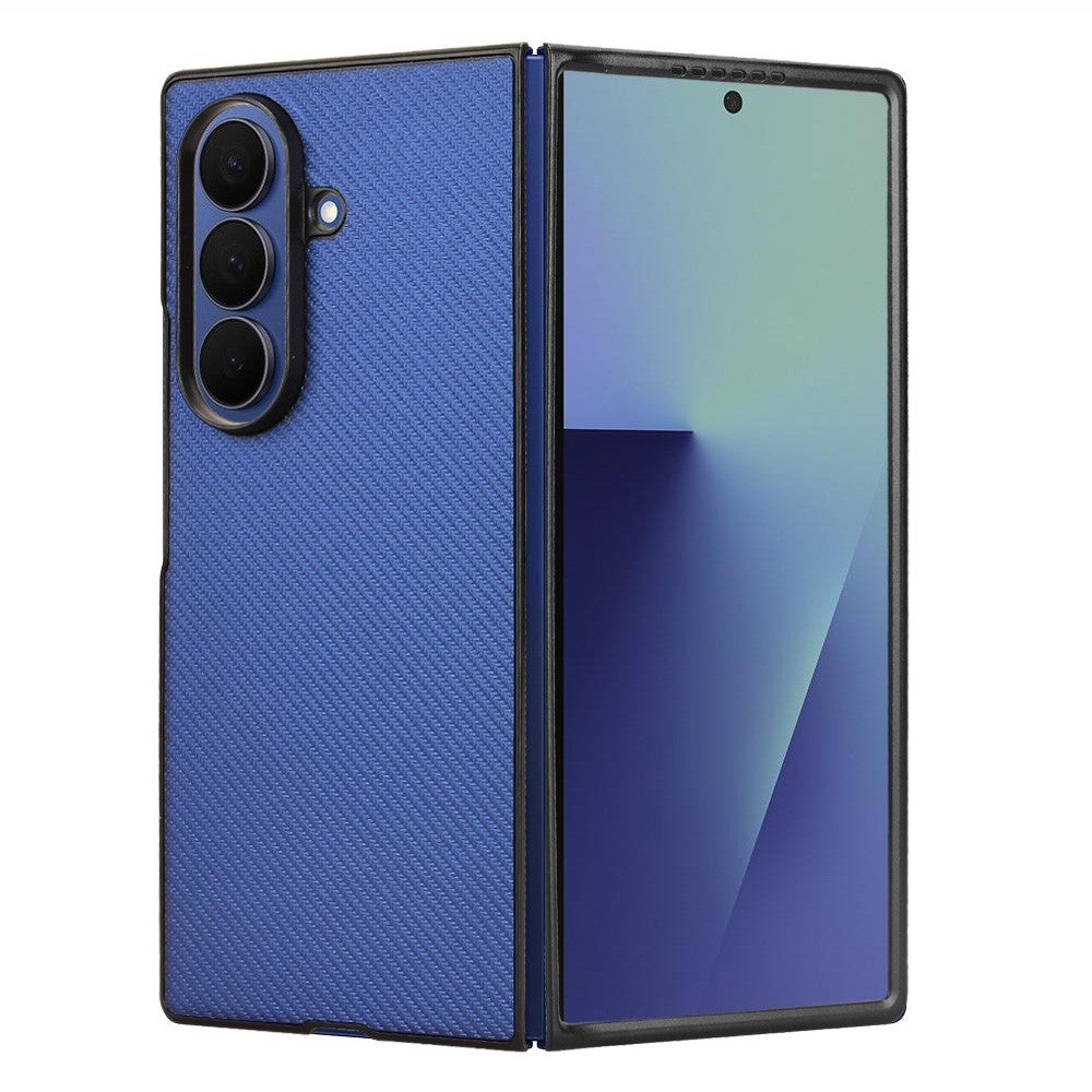 For Samsung Galaxy Z Fold7 5G Case Carbon Fiber Texture Shockproof PU + PC Phone Cover - Blue