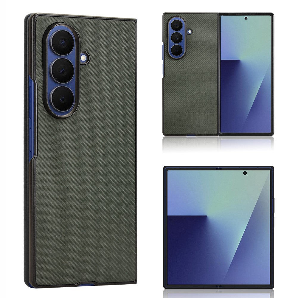 For Samsung Galaxy Z Fold7 5G Case Carbon Fiber Texture Shockproof PU + PC Phone Cover - Green
