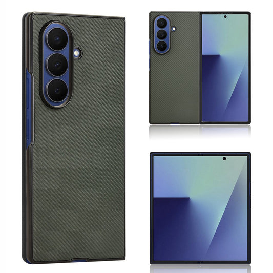For Samsung Galaxy Z Fold7 5G Case Carbon Fiber Texture Shockproof PU + PC Phone Cover - Green
