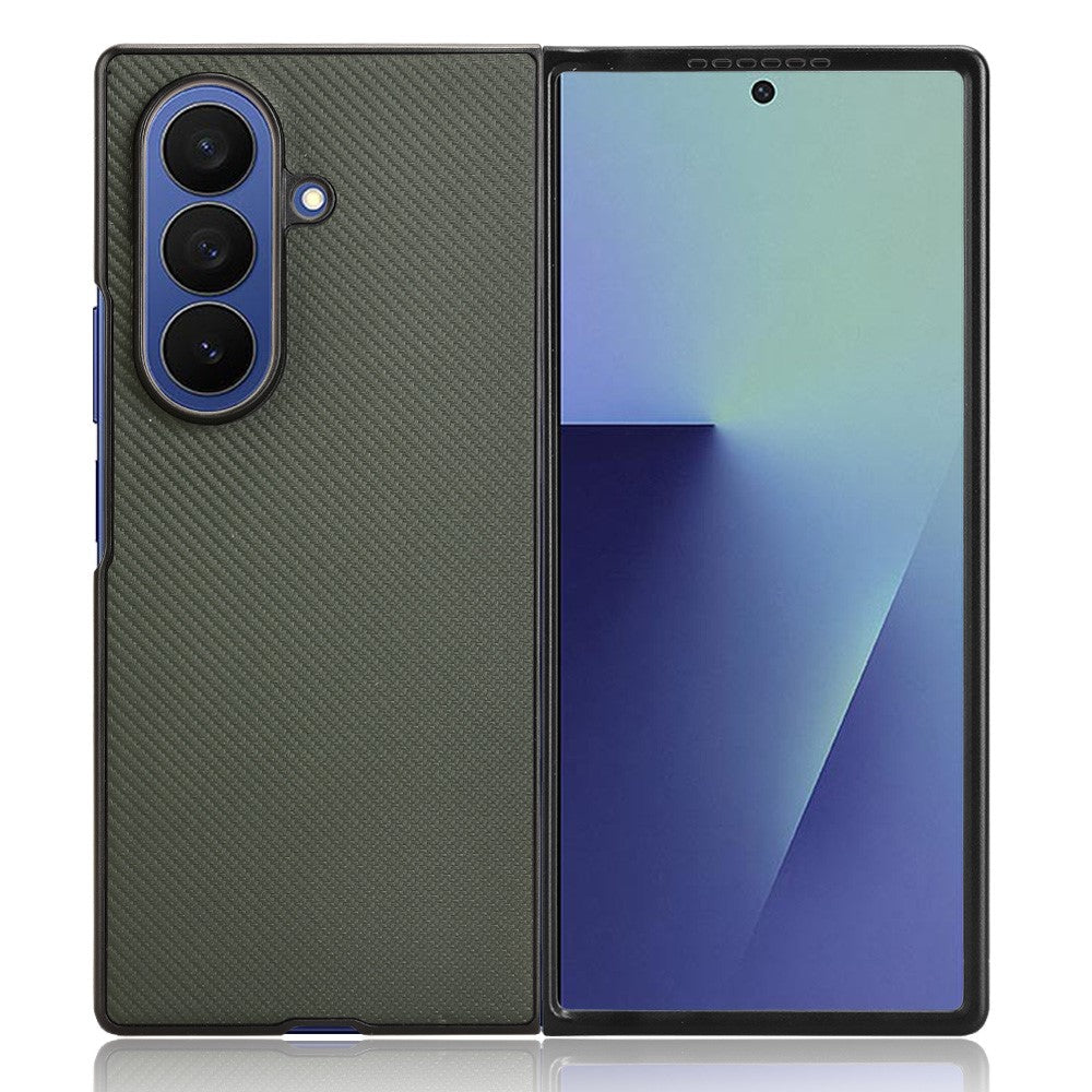 For Samsung Galaxy Z Fold7 5G Case Carbon Fiber Texture Shockproof PU + PC Phone Cover - Green