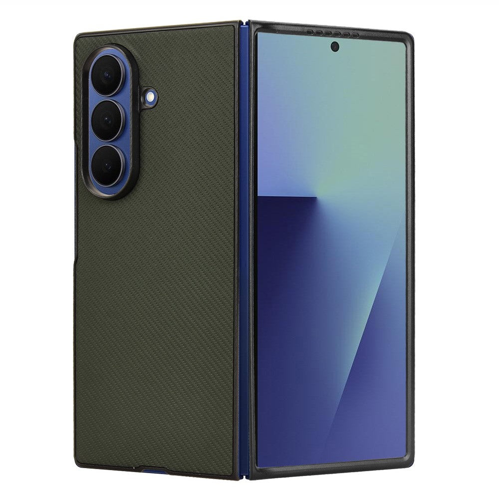 For Samsung Galaxy Z Fold7 5G Case Carbon Fiber Texture Shockproof PU + PC Phone Cover - Green