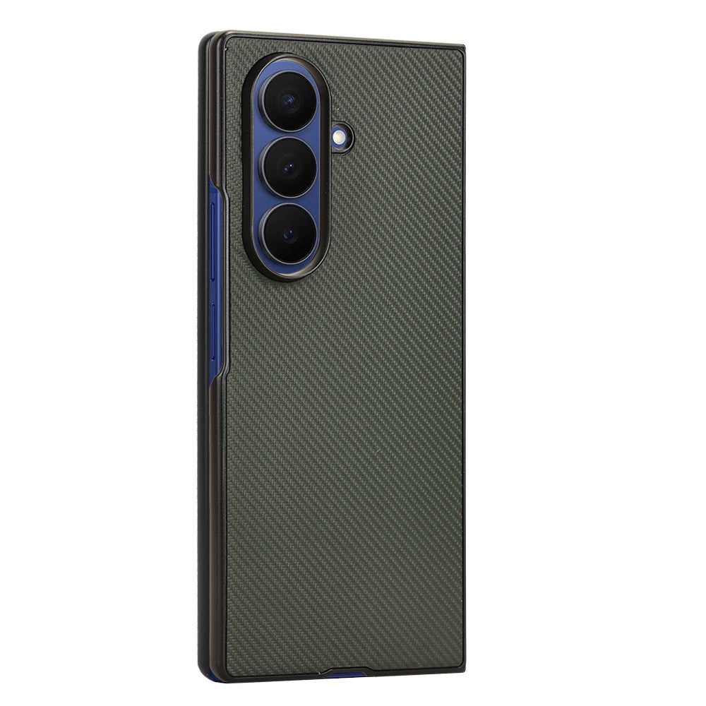 For Samsung Galaxy Z Fold7 5G Case Carbon Fiber Texture Shockproof PU + PC Phone Cover - Green