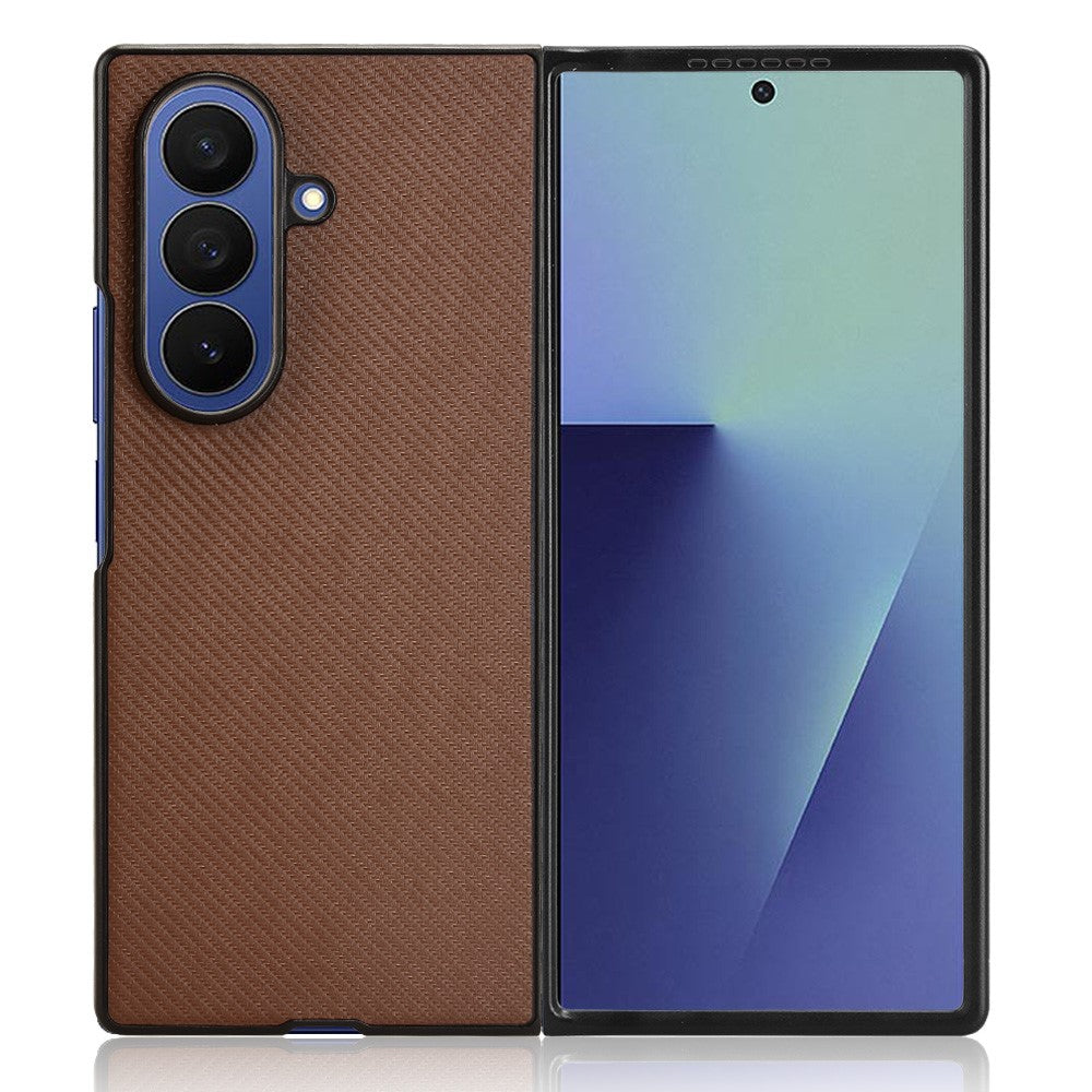 For Samsung Galaxy Z Fold7 5G Case Carbon Fiber Texture Shockproof PU + PC Phone Cover - Brown
