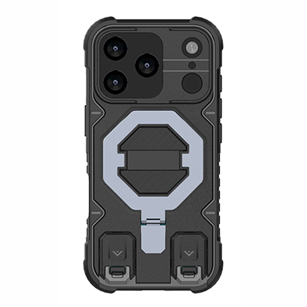 For iPhone 17 Pro Max Case Compatible with MagSafe PC + TPU Kickstand Phone Cover with Lanyard - Black