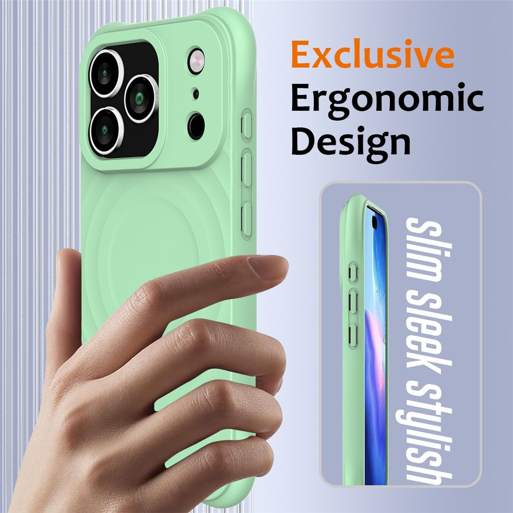 For iPhone 17 Pro Max Case Compatible with MagSafe Ripple Texture Liquid Silicone Protective Cover with Strap - Green