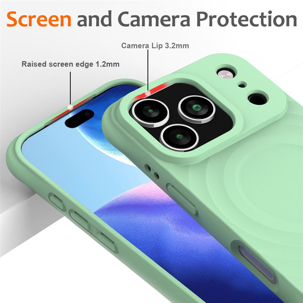For iPhone 17 Pro Max Case Compatible with MagSafe Ripple Texture Liquid Silicone Protective Cover with Strap - Green
