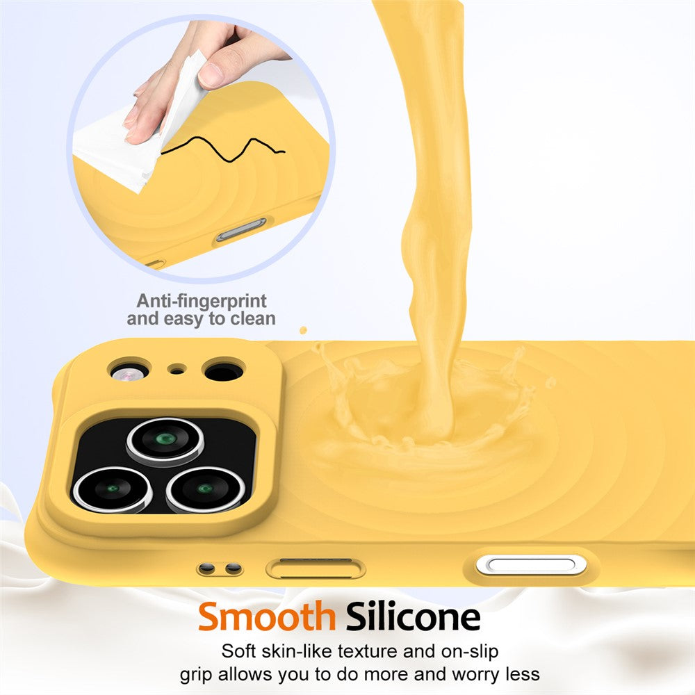 For iPhone 17 Pro Max Case Compatible with MagSafe Ripple Texture Liquid Silicone Protective Cover with Strap - Yellow