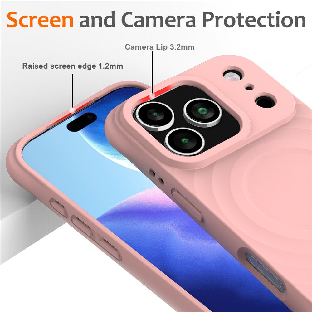 For iPhone 17 Pro Max Case Compatible with MagSafe Ripple Texture Liquid Silicone Protective Cover with Strap - Pink