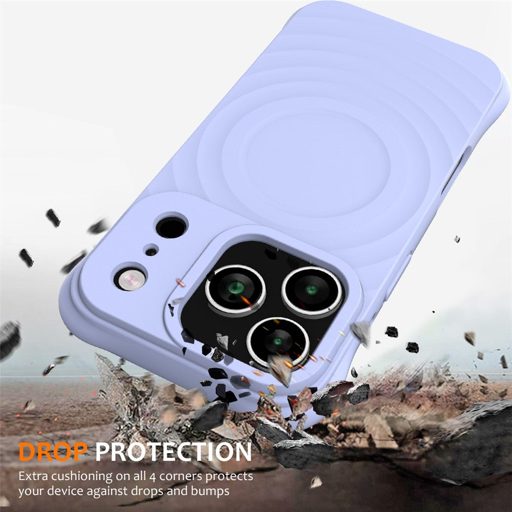 For iPhone 17 Pro Max Case Compatible with MagSafe Ripple Texture Liquid Silicone Protective Cover with Strap - Purple