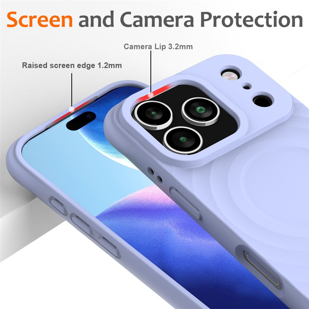 For iPhone 17 Pro Max Case Compatible with MagSafe Ripple Texture Liquid Silicone Protective Cover with Strap - Purple