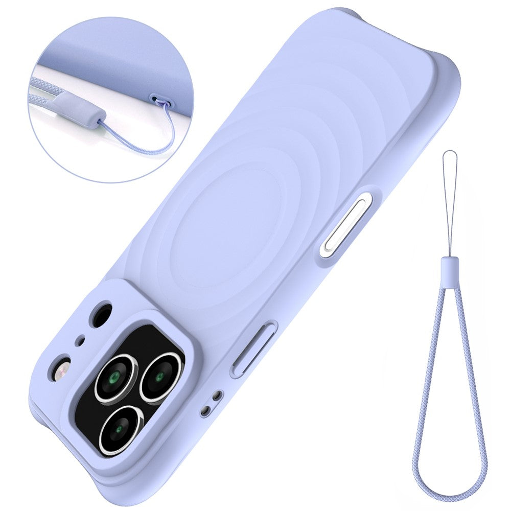 For iPhone 17 Pro Max Case Compatible with MagSafe Ripple Texture Liquid Silicone Protective Cover with Strap - Purple