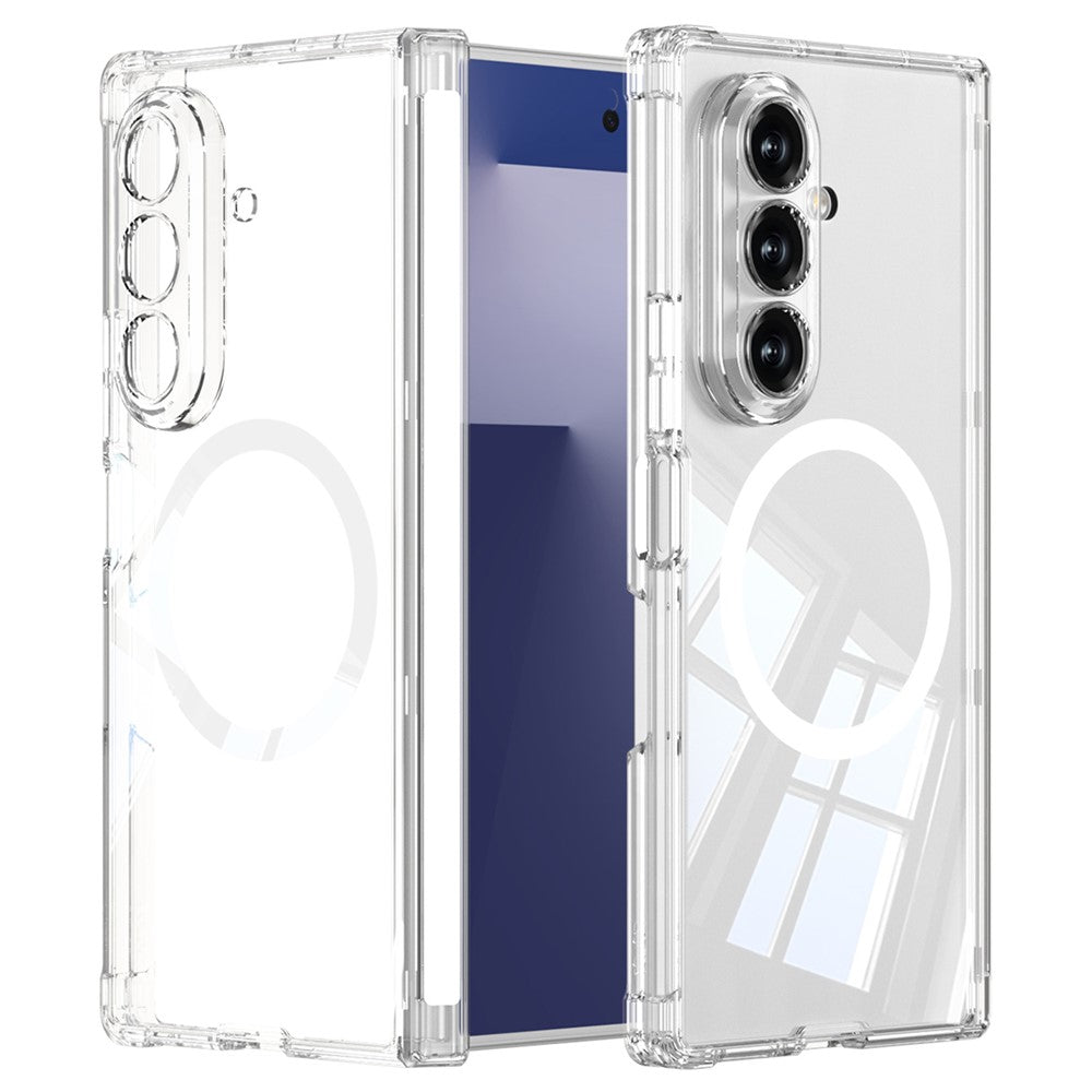 GKK For Samsung Galaxy Z Fold7 5G Magnetic Case Airbag Drop Proof TPU + PC Phone Back Cover Anti-Yellow - Transparent