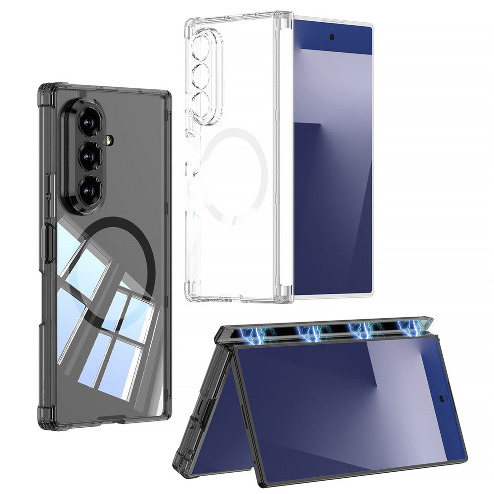 GKK For Samsung Galaxy Z Fold7 5G Magnetic Case Airbag Drop Proof TPU + PC Phone Back Cover Anti-Yellow - Transparent Black