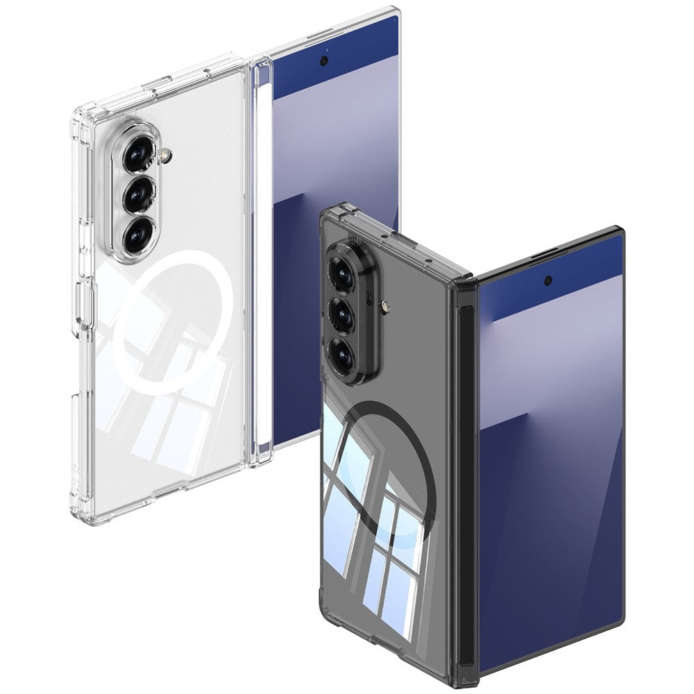 GKK For Samsung Galaxy Z Fold7 5G Magnetic Case Airbag Drop Proof TPU + PC Phone Back Cover Anti-Yellow - Transparent Black