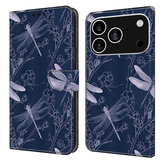 For iPhone 17 Pro Max Wallet Case Pattern Printing PU Leather Flip Stand Phone Cover - Dragonfly