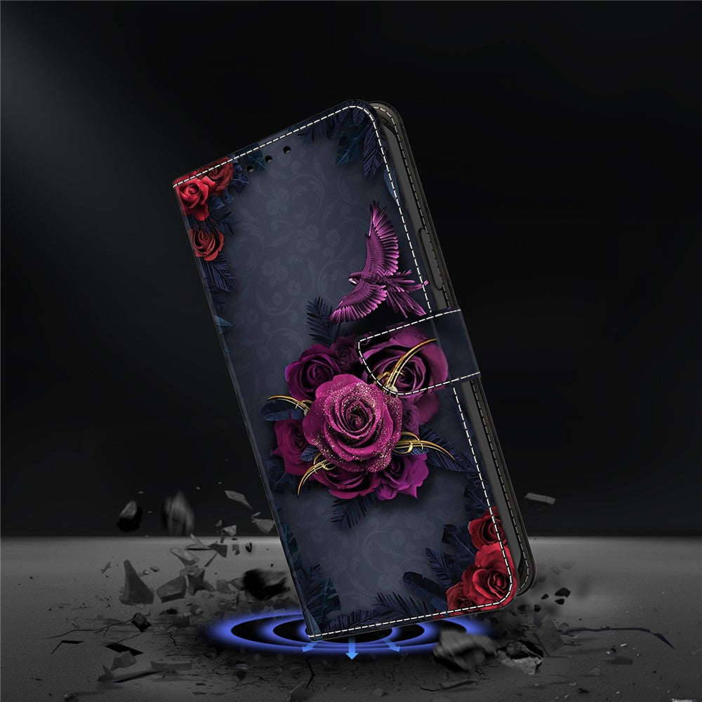 For iPhone 17 Pro Max Wallet Case Pattern Printing PU Leather Flip Stand Phone Cover - Bright Purple Flowers