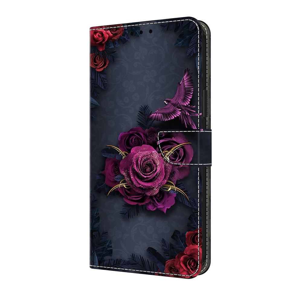 For iPhone 17 Pro Max Wallet Case Pattern Printing PU Leather Flip Stand Phone Cover - Bright Purple Flowers