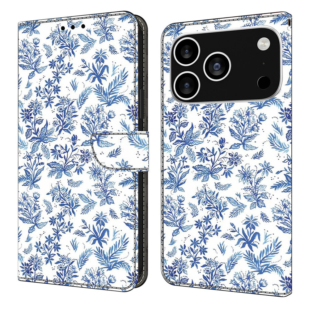 For iPhone 17 Pro Max Wallet Case Pattern Printing PU Leather Flip Stand Phone Cover - Flower Field