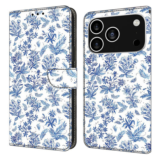 For iPhone 17 Pro Max Wallet Case Pattern Printing PU Leather Flip Stand Phone Cover - Flower Field