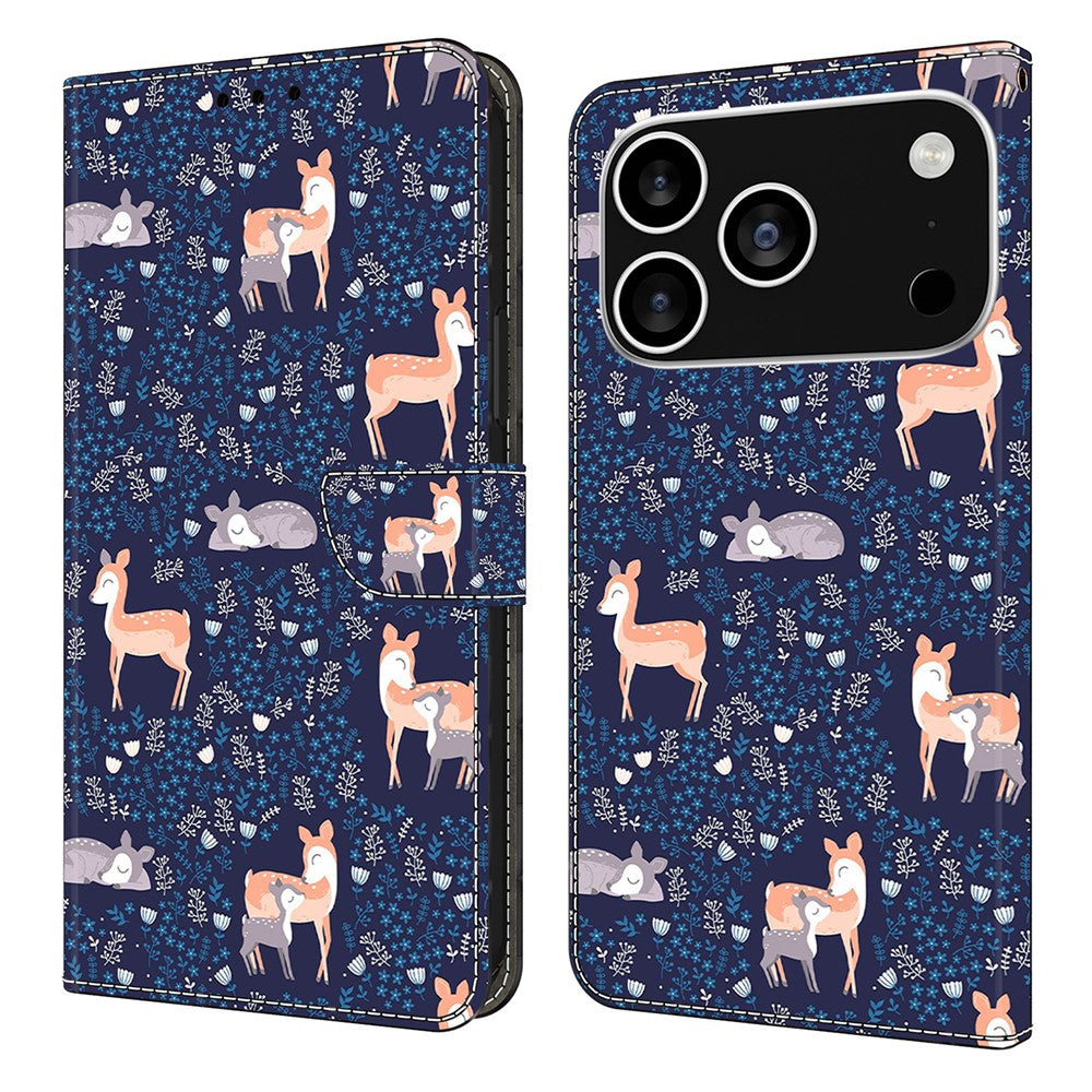 For iPhone 17 Pro Max Wallet Case Pattern Printing PU Leather Flip Stand Phone Cover - Sika Deer