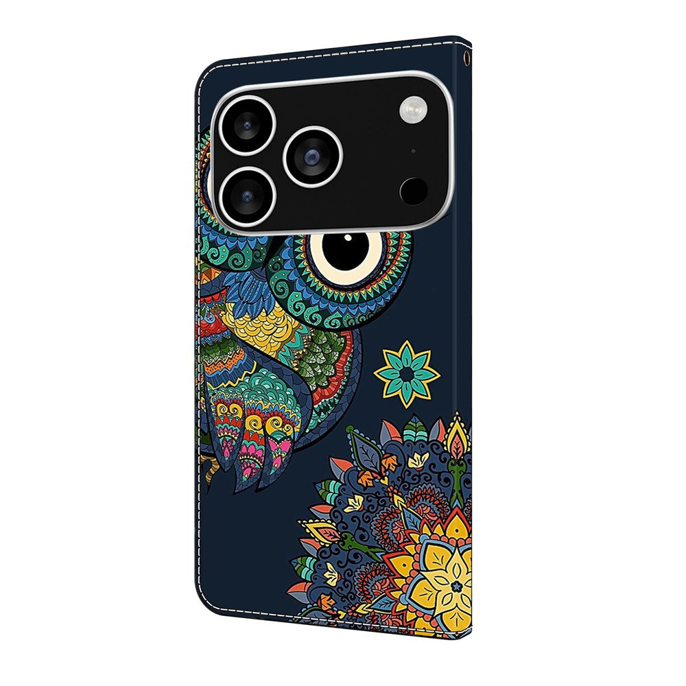 For iPhone 17 Pro Max Wallet Case Pattern Printing PU Leather Flip Stand Phone Cover - Mandala Owl