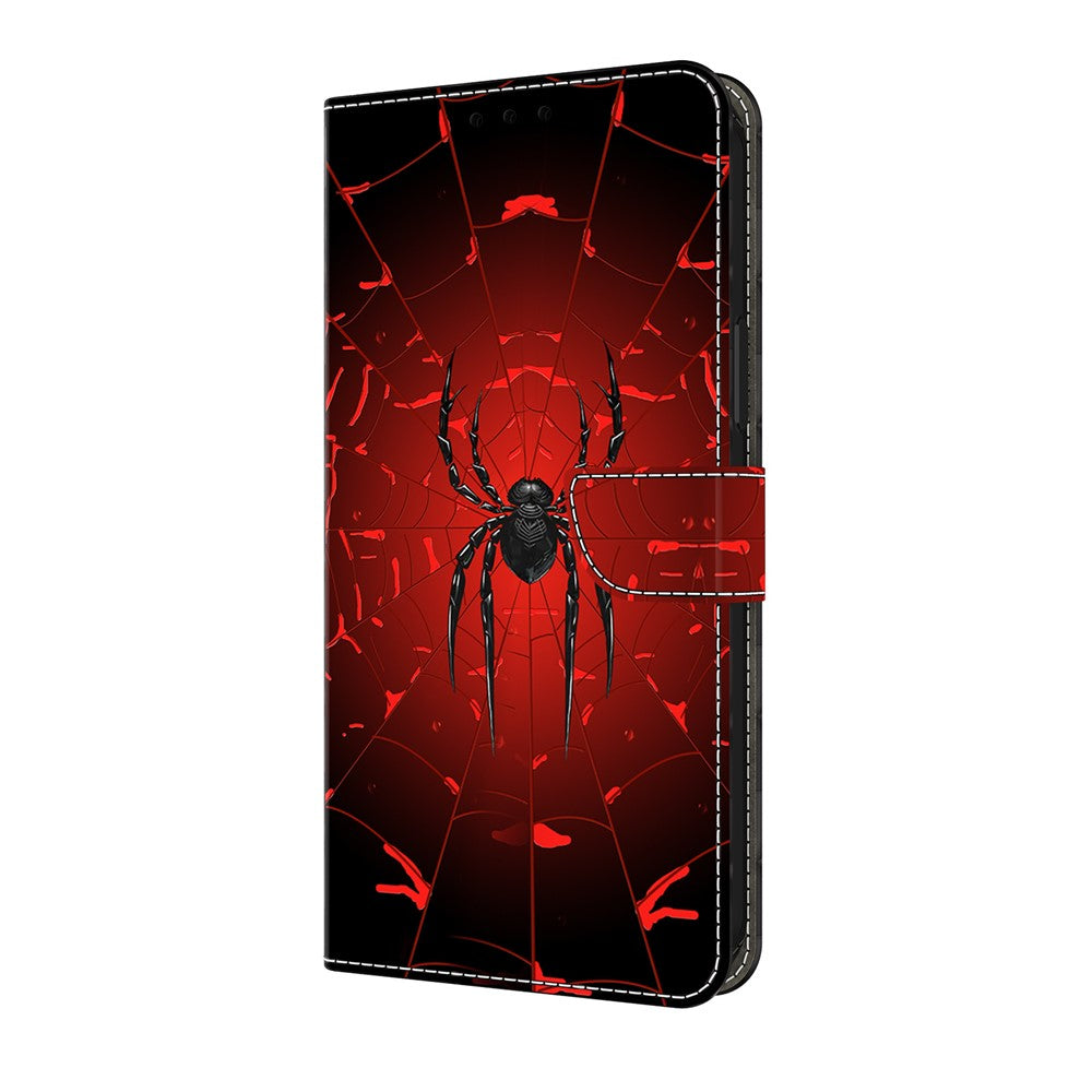 For iPhone 17 Pro Max Wallet Case Pattern Printing PU Leather Flip Stand Phone Cover - Black Spider