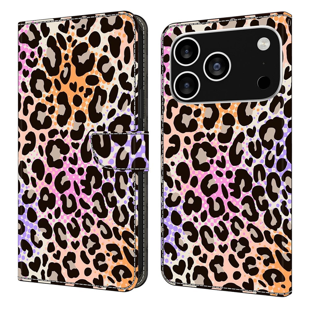 For iPhone 17 Pro Max Wallet Case Pattern Printing PU Leather Flip Stand Phone Cover - Spotted Leopard Print