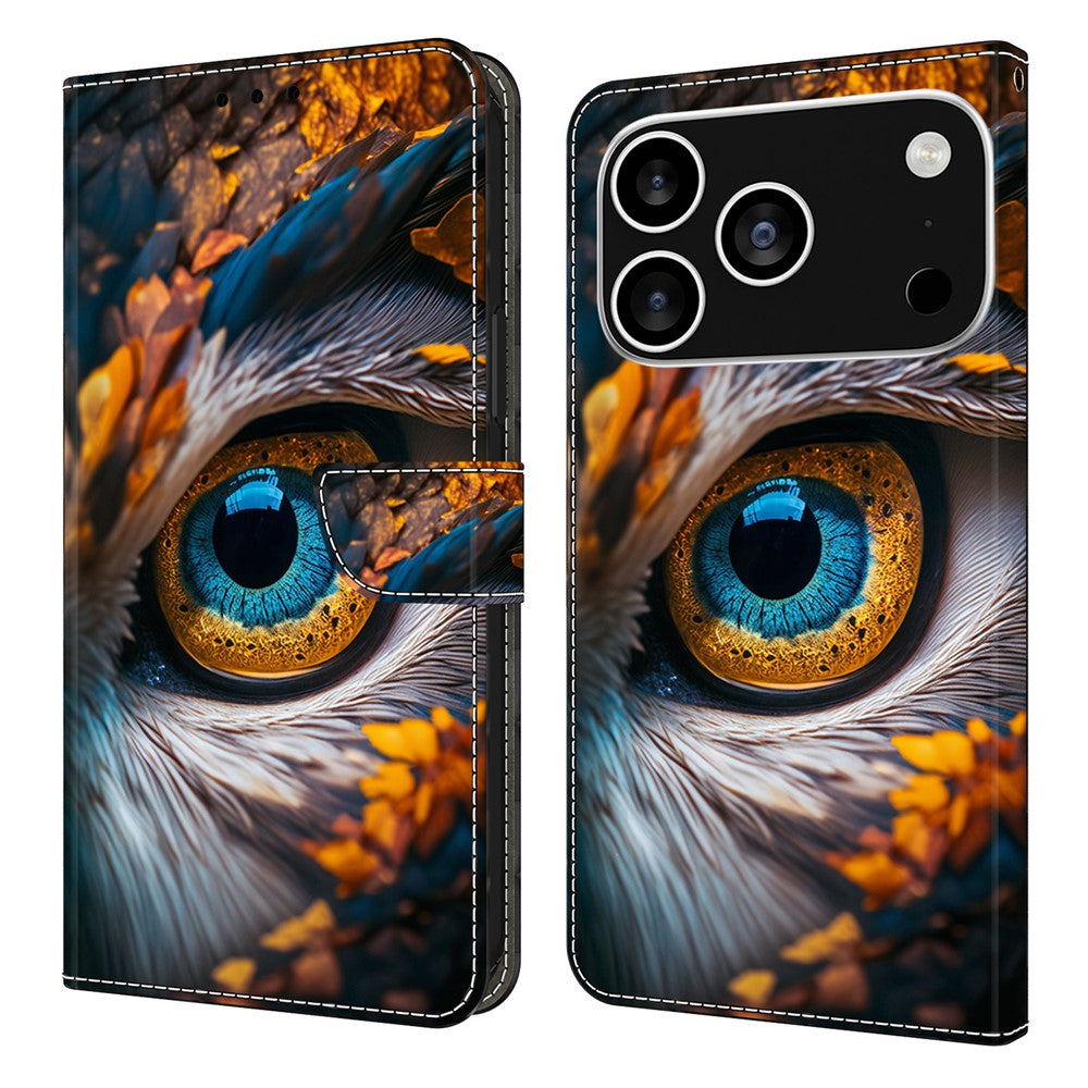 For iPhone 17 Pro Max Wallet Case Pattern Printing PU Leather Flip Stand Phone Cover - Blue Eyes